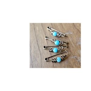 Turquoise Bead Kilt Pin Brooch Embellished Safety Pin‎ Set Bohemian Accent